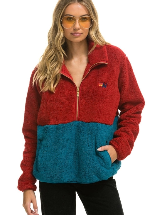 Aviator Nation Jackets & Blazers - Aviator Nation Teddy Unisex Half Zip Color Block Jacket In Cherry Large